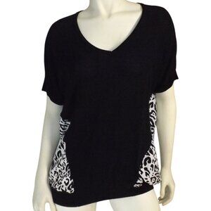 Torrid Knit Top, 0/L, Airy Knit, Black/Leopard Print, Short sleeves,Cuffed waist